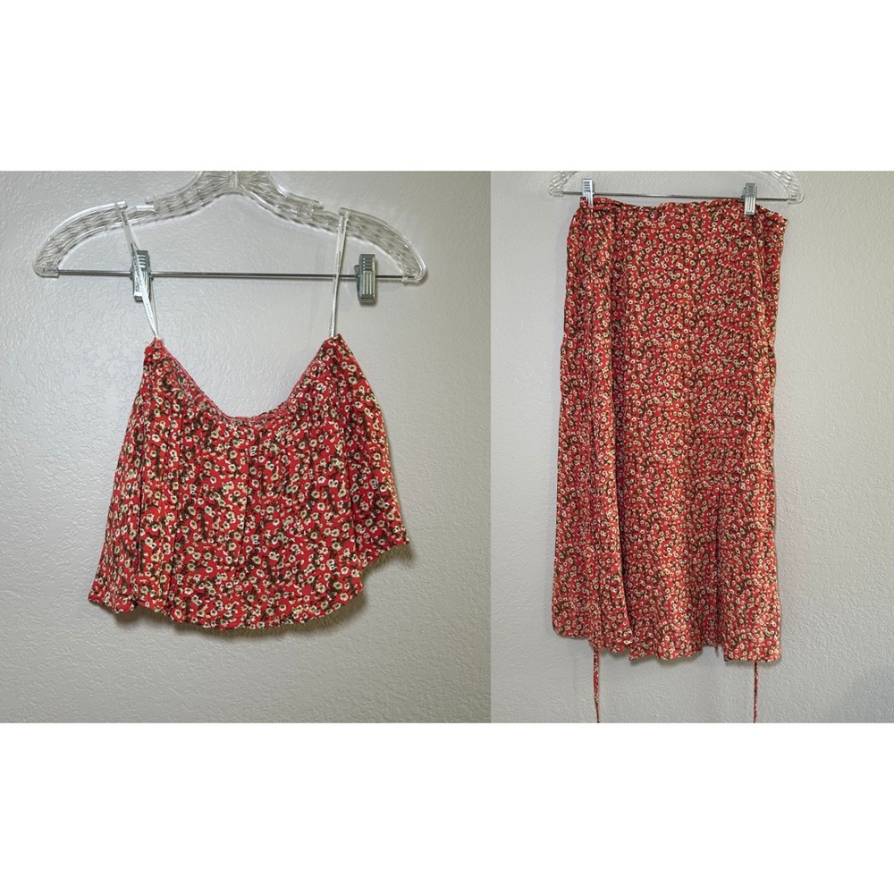 Faithfull the Brand Red Floral Skirt and Crop Top‎ women’s 4 floral resort boho